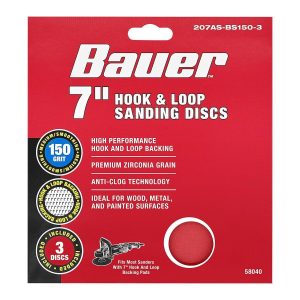 BAUER - 7 in., 150-Grit Hook-and-Loop Sanding Discs, 3-Pack - 58040