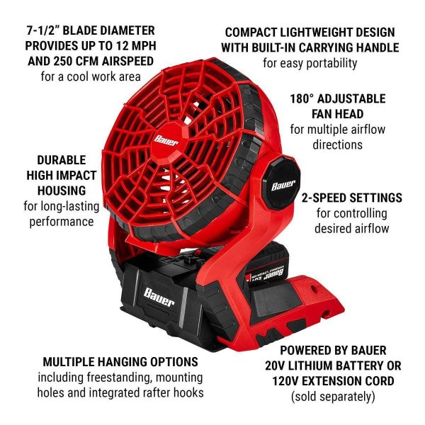 BAUER - Ventilador Dual de 20V/120V Sin Cable - Solo Herramienta - 56268 - Imagen 3