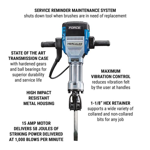 HERCULES - 15 Amp, 66 lb., 1-1/8 in. Hex Breaker Hammer with Maximum Vibration Control - 56407 - Imagen 3