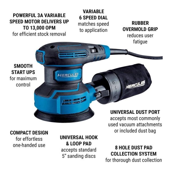 HERCULES - 3 Amp, 5 in. Lijadora Orbital Aleatoria de Palma con Arranque Suave - 56458 - Imagen 3