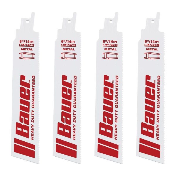 BAUER - 14 TPI Bi-Metal Reciprocating Saw Blades, 4-Pack - 56481