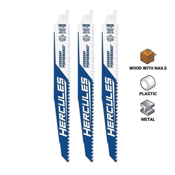 HERCULES - 9 in., 5 TPI Multimaterial Demolition Reciprocating Saw Blades, 3-Pack - 56485
