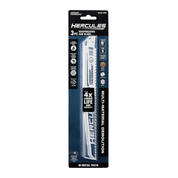 HERCULES - 9 in., 5 TPI Multimaterial Demolition Reciprocating Saw Blades, 3-Pack - 56485 - Imagen 3