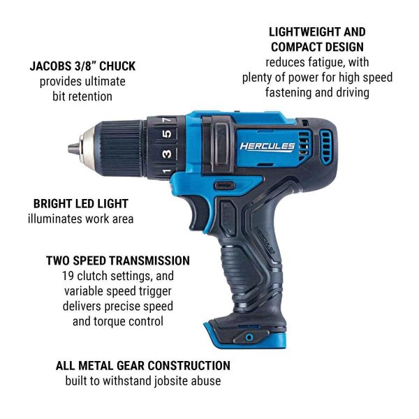 HERCULES - 12V Cordless, 3/8 in. Compact Drill/Driver - Tool Only - 56563 - Imagen 2