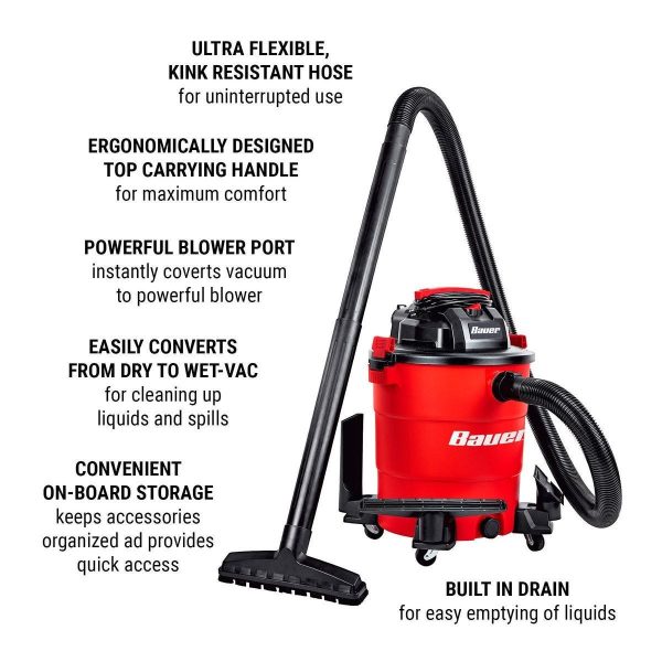 BAUER - 14 Gallon Wet/Dry Vacuum - 56579 - Imagen 3