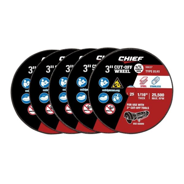 CHIEF - 3 in. x 1/16 in. x 3/8 in. Type 01/41 Cut-Off Wheels, 5-Pack - 56637 - Imagen 2