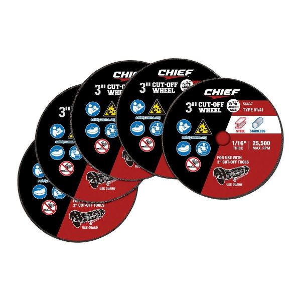CHIEF - 3 in. x 1/16 in. x 3/8 in. Type 01/41 Cut-Off Wheels, 5-Pack - 56637 - Imagen 3