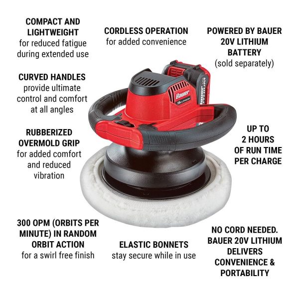 BAUER - 20V Inalámbrico, Buffer de 10 Pulgadas – Solo Herramienta - 56722 - Imagen 3