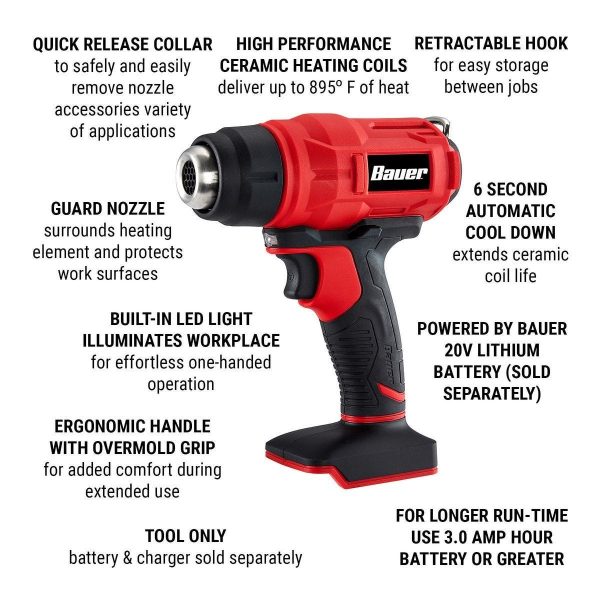 BAUER - 20V Pistola de Calor Inalámbrica - Solo Herramienta - 56791 - Imagen 3