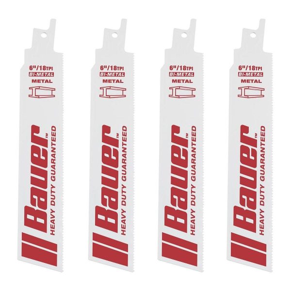 BAUER - 18 TPI Bi-Metal Reciprocating Saw Blades, 4-Pack - 56848