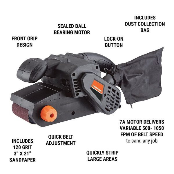 WARRIOR - 7 Amp, 3 in. x 21 in. Variable-Speed Belt Sander - 56916 - Imagen 3
