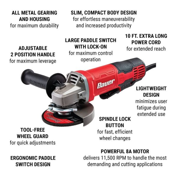 BAUER - 8 Amp, 4-1/2 in. Paddle-Switch Angle Grinder - 57002 - Imagen 3