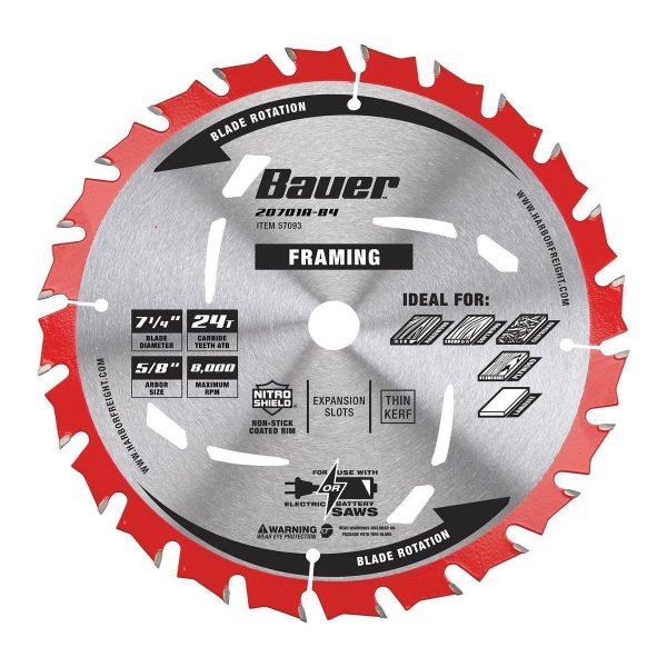 BAUER - 7-1/4 in., 24T Framing Circular Saw Blade, 3-Pack - 57093 - Imagen 2