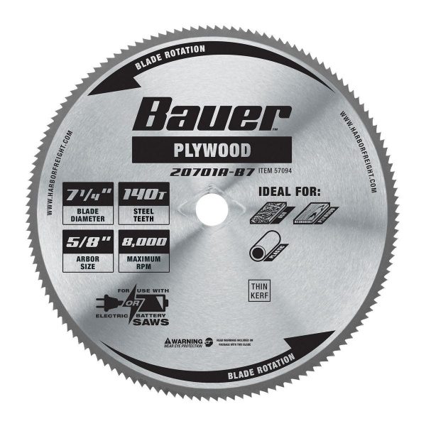 BAUER - 7-1/4 in., 140T Plywood Circular Saw Blade - 57094 - Imagen 2