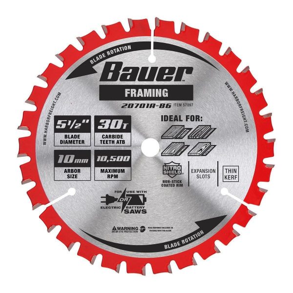 BAUER - 5-1/2 in., 30T Framing Circular Saw Blade - 57097 - Imagen 2