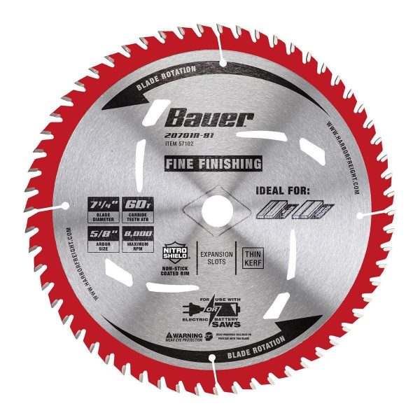 BAUER - 7-1/4 in., 60T Fine Finishing Circular Saw Blade - 57102 - Imagen 2