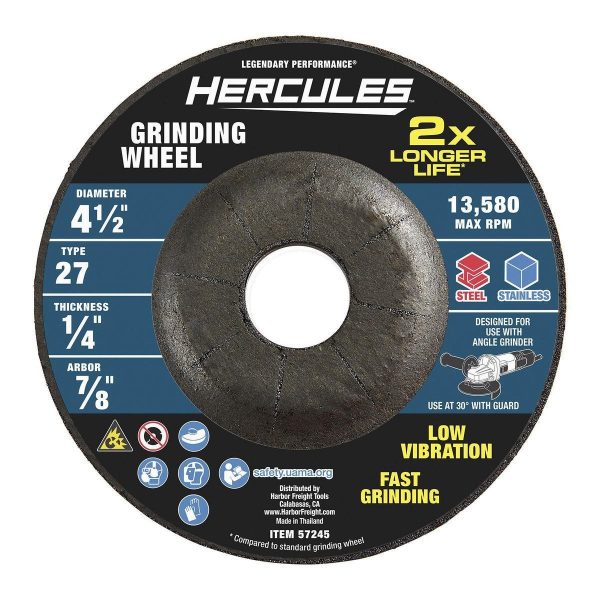 HERCULES - 4-1/2 in. x 1/4 in. x 7/8 in., Type 27 Metal Grinding Wheel - 57245 - Imagen 2