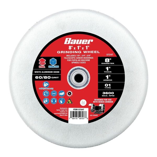 BAUER - 8 in. x 1 in. x 1 in. Arbor con Adaptadores de 5/8 in., 3/4 in. y 7/8 in. Rueda de Esmeril de Banco - 57247 - Imagen 2