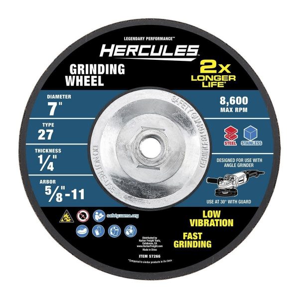 HERCULES - 7 in. x 1/4 in. x 5/8 in. -11 UNC, Type 27 Metal Grinding Wheel - 57266