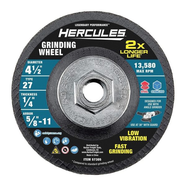 HERCULES - 4-1/2 in. x 1/4 in. x 5/8 in. -11 UNC, Type 27 Metal Grinding Wheel - 57305