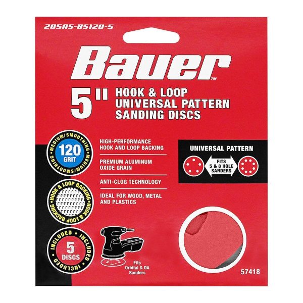 BAUER - 5 in., 120-Grit Hook-and-Loop Universal Pattern Sanding Discs, 5-Pack - 57418 - Imagen 2