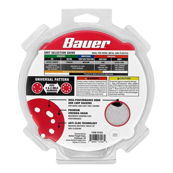 BAUER - 5 in., 80-Grit Hook-and-Loop Universal Pattern Sanding Discs, 50-Pack - 57423 - Imagen 3