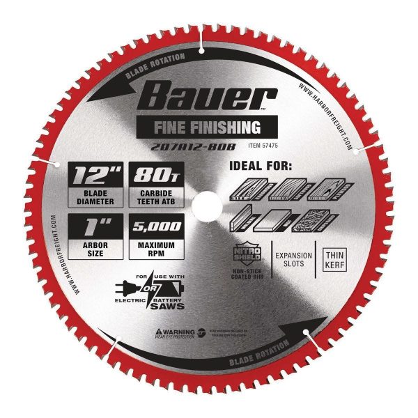 BAUER - 12 in., 80T Fine Finishing Circular Saw Blade - 57475 - Imagen 2