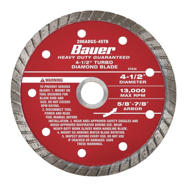 BAUER - 4-1/2 in. Turbo Rim Wet or Dry Cut Diamond Saw Blade - 57534