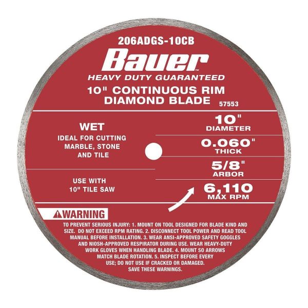 BAUER - 10 in. Continuous Rim Wet Cut Diamond Saw Blade - 57553 - Imagen 2