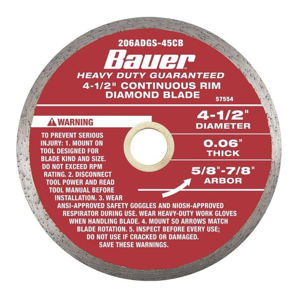 BAUER - 4-1/2 in. Continuous Rim Wet Cut Diamond Saw Blade - 57554