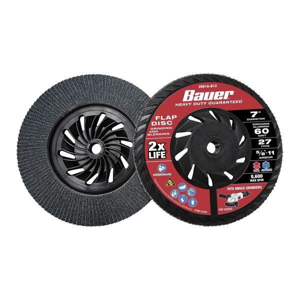 BAUER - Disco de Lijado 7 pulg. x 5/8 pulg. -11 UNC, Grano 60, Tipo 27 con Respaldo Plástico y Grano de Circonio - 57655 - Imagen 4
