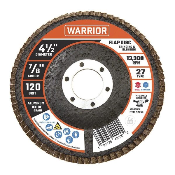 WARRIOR - Disco de Lija Flap 4-1/2 in. x 7/8 in., Grado 120 Tipo 27 con Respaldo de Fibra de Vidrio y Grano de Óxido de Aluminio - 57759 - Imagen 2