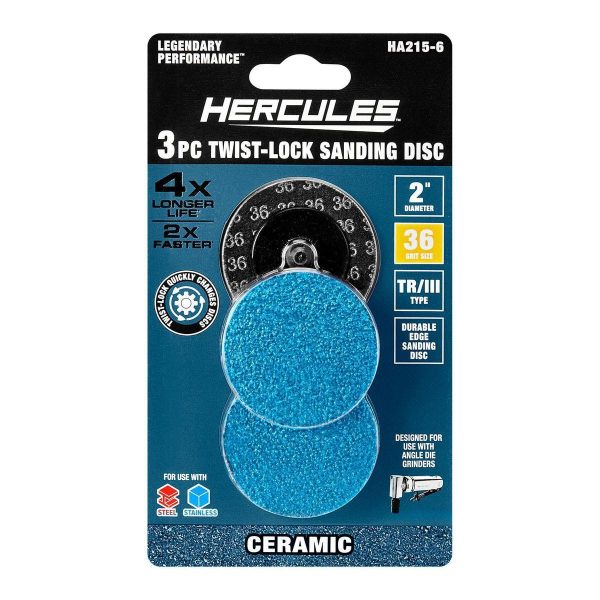 HERCULES - 2 in., 36-Grit Twist Lock Sanding Discs Type TR/III with Ceramic Alumina Grain, 3-Pack - 57774 - Imagen 2