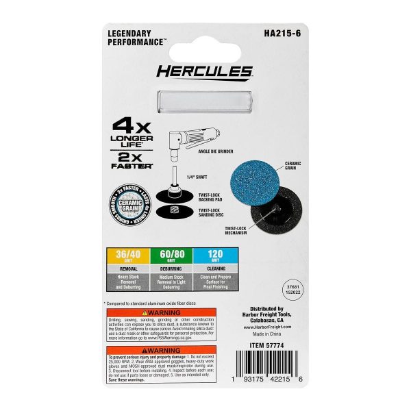 HERCULES - 2 in., 36-Grit Twist Lock Sanding Discs Type TR/III with Ceramic Alumina Grain, 3-Pack - 57774 - Imagen 3