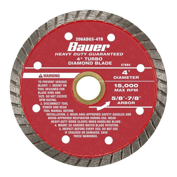 BAUER - 4 in. Turbo Rim Wet or Dry Cut Diamond Saw Blade - 57894