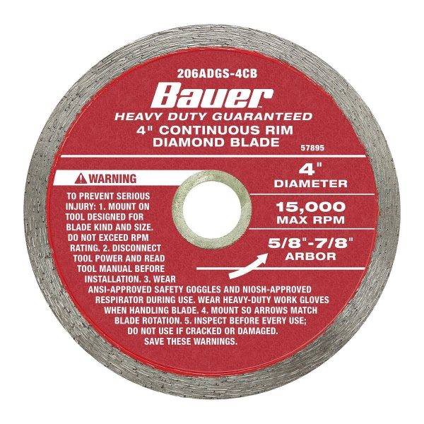 BAUER - 4 in. Continuous Rim Wet Cut Diamond Saw Blade - 57895