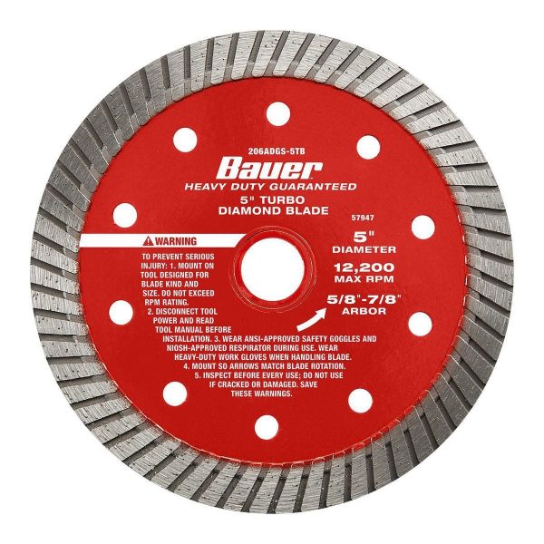 BAUER - 5 in. Turbo Rim Wet or Dry Cut Diamond Saw Blade - 57947