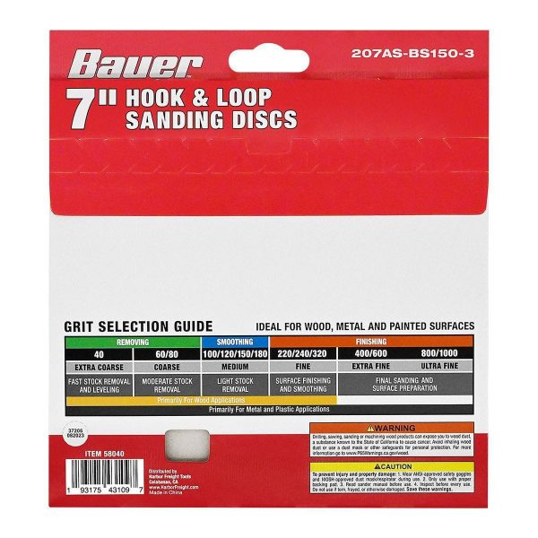 BAUER - 7 in., 150-Grit Hook-and-Loop Sanding Discs, 3-Pack - 58040 - Imagen 3