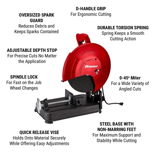 BAUER - Sierra Abrasiva de Corte de 14 pulgadas, 15 Amp, 3.8 HP - 58091 - Imagen 3