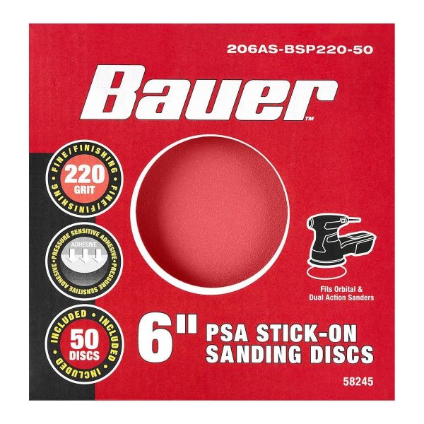 BAUER - 6 in., Discos de Lijado PSA con Grano de Alúmina de Circonio de 220 Grit, Paquete de 50 - 58245 - Imagen 2
