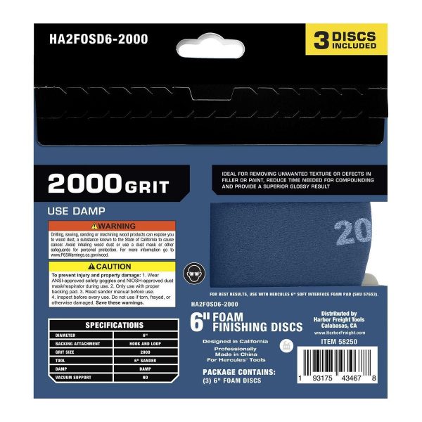 HERCULES - 6 in., 2000-Grit Hook-and-Loop Foam Sanding Discs, 3-Pack - 58250 - Imagen 3