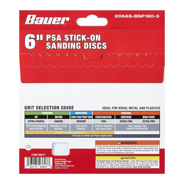 BAUER - 6 in., 180-Grit PSA Sanding Discs with Zirconia Alumina Grain, 5-Pack - 58277 - Imagen 3
