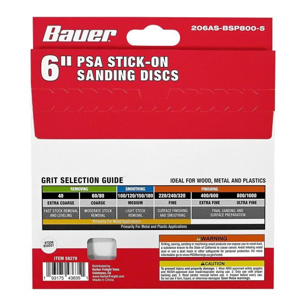 BAUER - 6 in., 800-Grit PSA Sanding Discs with Aluminum Oxide Grain, 5-Pack - 58278 - Imagen 3