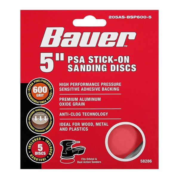 BAUER - 5 in., 600-Grit PSA Sanding Discs with Aluminum Oxide Grain, 5-Pack - 58286 - Imagen 2
