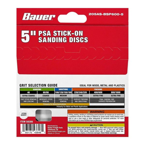 BAUER - 5 in., 600-Grit PSA Sanding Discs with Aluminum Oxide Grain, 5-Pack - 58286 - Imagen 3