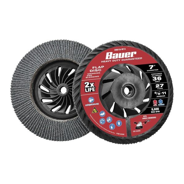 BAUER - Disco de Lija Flap 7 pulg x 5/8 pulg -11 UNC, Grano 36, Tipo 27 con Respaldo Plástico y Grano de Zirconia - 58386 - Imagen 4