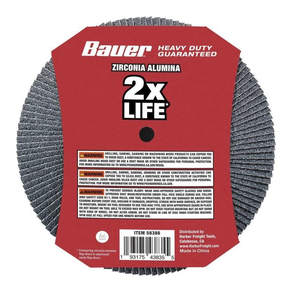 BAUER - Disco de Lija Flap 7 pulg x 5/8 pulg -11 UNC, Grano 36, Tipo 27 con Respaldo Plástico y Grano de Zirconia - 58386 - Imagen 5