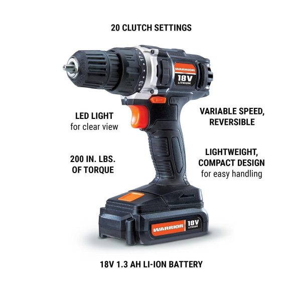 WARRIOR - 18V Inalámbrico, Kit de Taladro de 3/8 pulgadas con Batería y Cargador - 58389 - Imagen 4