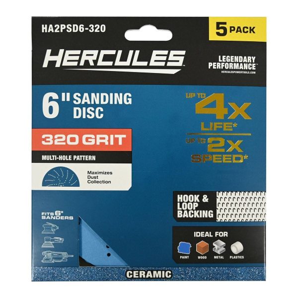 HERCULES - 6 in., 320-Grit Hook-and-Loop Multihole Pattern Sanding Disc with Ceramic Alumina Grain, 5-Pack - 58409 - Imagen 2