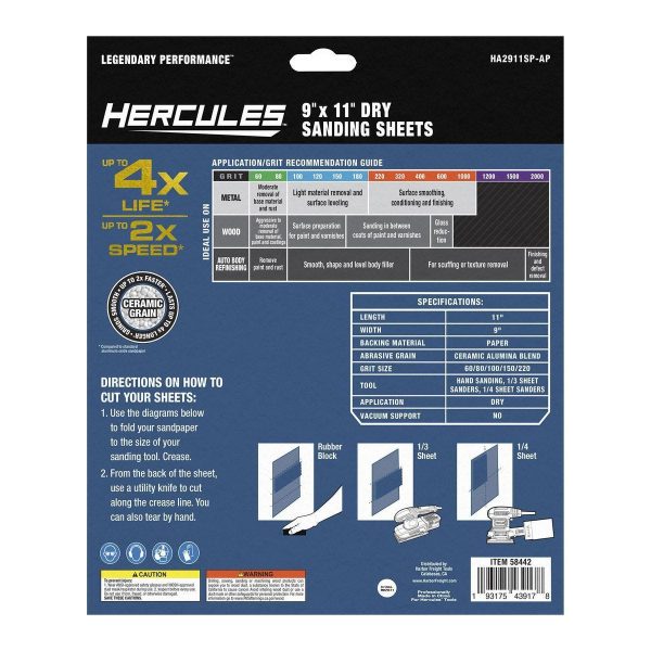 HERCULES - 9 in. x 11 in. Dry Sanding Sheet Assortment with Ceramic Alumina Grain, 5-Piece - 58442 - Imagen 3